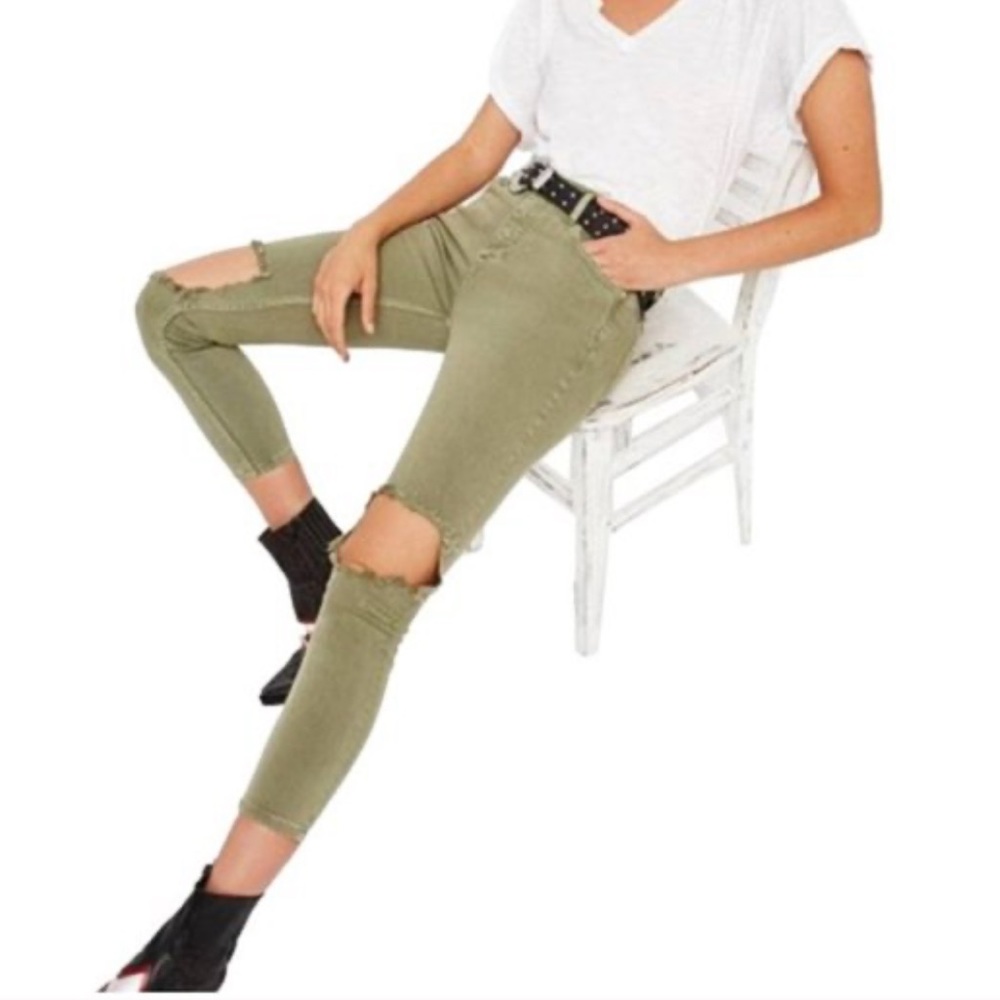 Free People Busted Knee Mid-rise Skinny Jeans in Moss 28 - Picture 1 of 6